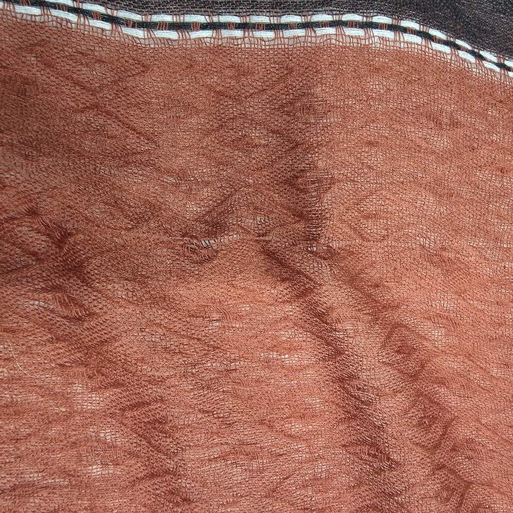 Vintage Rust Diamond Weave Boho Shawl - Oversized Fringe Wrap - AS IS - Picture 8 of 8